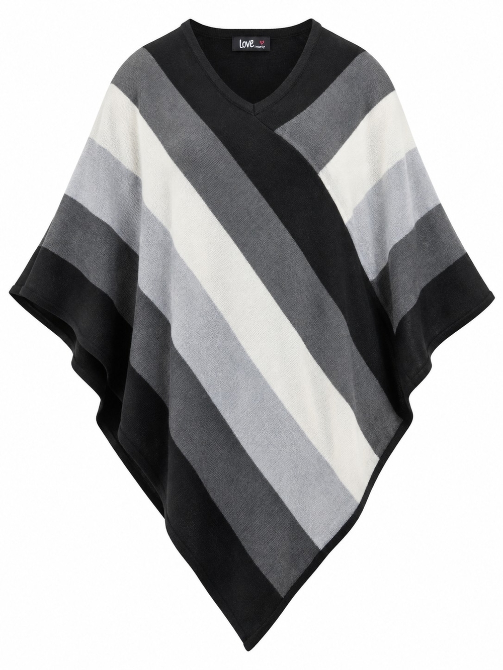 LOVE BY MARCY | Black Gray Cream Colorblock Knit Poncho Cape | One Size OS